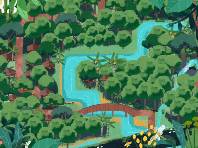 Forestry angkritth asia chalk community forest forestry illustration river vector