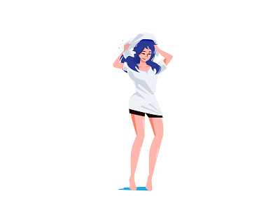 wet hair girl hair illustraion take a bath women