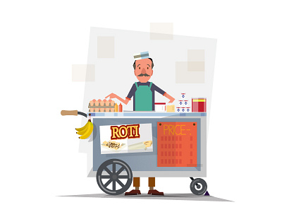 Roti cart banana cart character desert egg illustration indian roti seller vector wheel