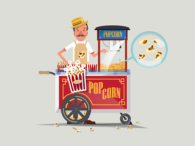 Street Popcorn cart character illustration junkfood popcorn seller street