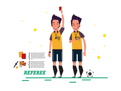 Referee character football layout redcard referee smile soccer sport stadium watch whistle yellowcard