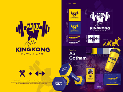 KING KONG : Power Gym angkritth branding character design dumbell fitness gorilla guideline gym icon illustration logo monkey ui vector