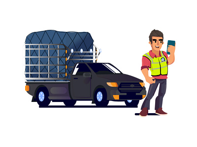 Roller Character design angkritth car character delivery illustration pickup service truck