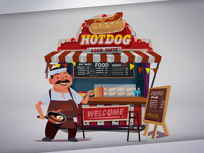 HOT DOG MAN cart characterdesign hotdog mustard