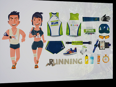 Running gear character design icon illustration marathon run running