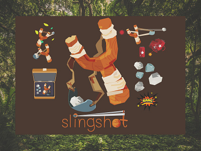 Slingshot's boy bullet child illustration play shot slingshot vector weapon wood