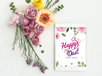 HAPPY DUST : FLOWER STYLIST floral flower flower shop illustration logo mockup