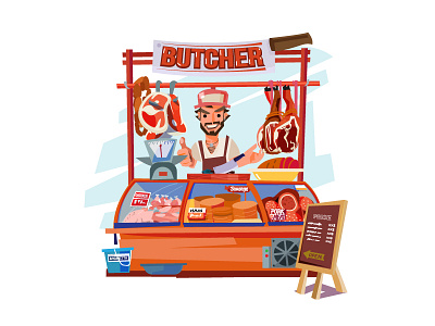 Butcher's Chop! angkritth beef butcher cart character illustration knife meat pork steak