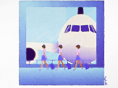 Going fly airhostess airport angkritth cabin crew drawing illustration painting watercolour