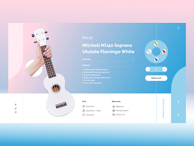 Ukulele blue design illustration instrument music pink ui ux website wed design