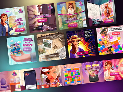 Advertising banners for the Emily's stories app.