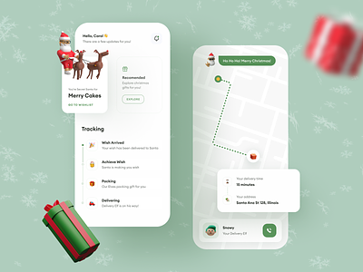 Secret Santa - Christmas Gifts Mobile App 🎅 app christmas christmas app concept delivery delivery app design gifts map mobile app design mobile ui secret santa tracking ui