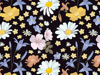 Seamless floral wallpaper with color hand-drawn wildflowers.