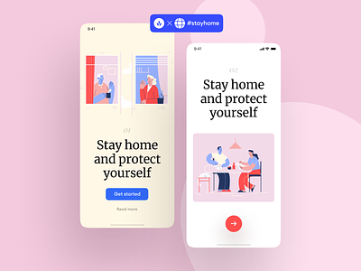 Stayhome Illustrations + UI = 🥰 app atmosphere care flat gentle home landing lifestyle love page pink presentation project scenes vector website