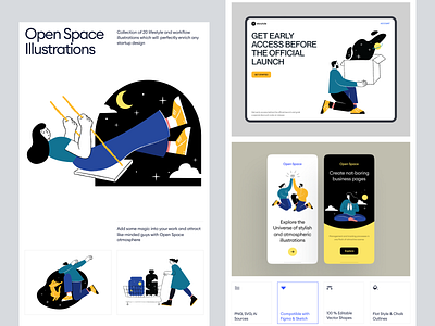 Open Space Presentation 404 ai app business characters craftwork error illustrations night png sketch sky space startup svg universe web website workflow