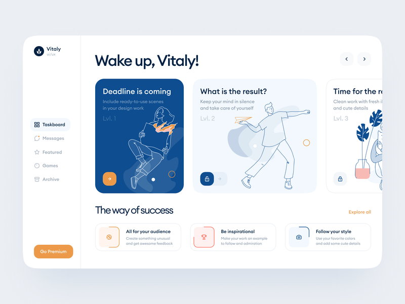 Wake Up Illustrations + Dashbaords = 🥰 screen menu cards ux uiux ui app walkthrough illustration svg website craftwork landing web vector dashboard ui dashboard