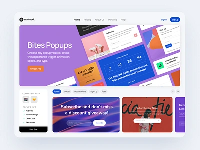 Bites Popups ⚡️ animated animation code craftwork css design figma html landing popup product sketch typography ui ux vector web website