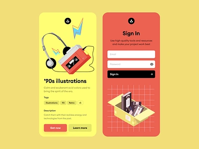 '90s illustrations ⚡️ 📼 90s app application craftwork design era illustration illustrations music nostalgia signin ui ux vector web