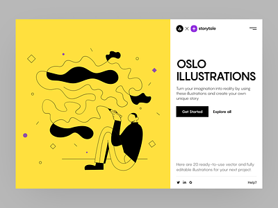 OSLO Illustrations 💛 black bright character colorful contrast craftwork design illustrations landing oslo state ui ux vector web website yellow