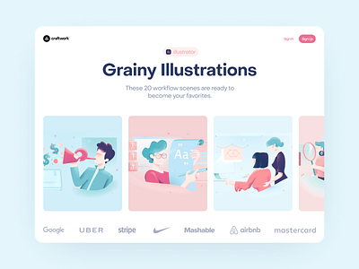 Grainy Illustrations 🌿 ai app application business colorful craftwork design flat friendly grainy illustration illustrations landing noisy teamwork ui vector web website workflow