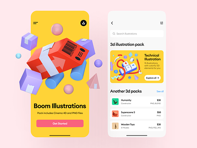 Boom Illustrations 💛 3d app application boom bright colorful colors contrast craftwork design illustrations ui yellow