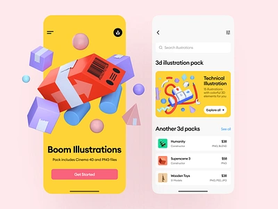 Boom Illustrations 💛 3d app application boom bright colorful colors contrast craftwork design illustrations ui yellow