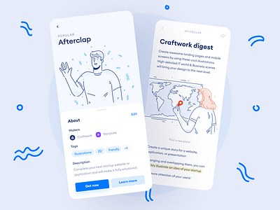 Afterclap Illustrations 💙 afterclap app application blue colorful craftwork design hello illustrations light outline popular product startup ui vector welcome