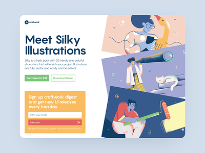 Silky Illustrations 🌿 colorful craftwork design illustrations landing silky typography ui vector web website