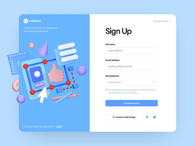 Boom Illustrations 👍 3d abstract app blue boom colorful craftwork design illustrations object product signup ui web