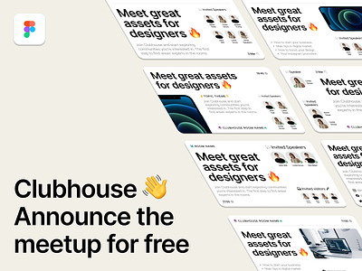 Meet free Clubhouse cards for socials 🔥 announcement app cards clubhouse craftwork design free freebie instagram invite meetup presentation product slides socials telegram trend twitter ui