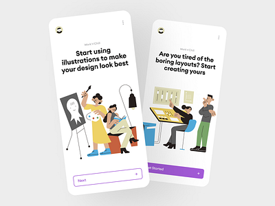 Work'n'Chill illustrations 🎨 app application art chill colorful craftwork design illustrations interface product settings ui vector work