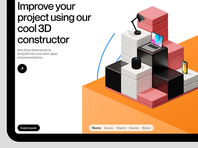 Isometrica 3D Constructor 🧱 3d application branding constructor craftwork design illustration isometric landing ui web website