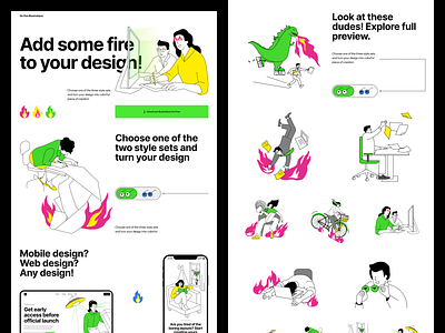 FREE On Fire illustrations 🔥 application craftwork design fire free funny illustration landing projects startup ui vector web website