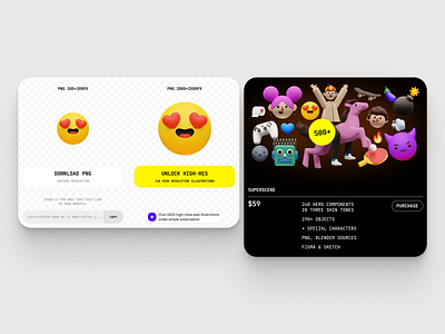 Superscene 3D illustrations 😍 3d application characters constructor craftwork design emoji illustration landing objects superscene ui volumetric web website