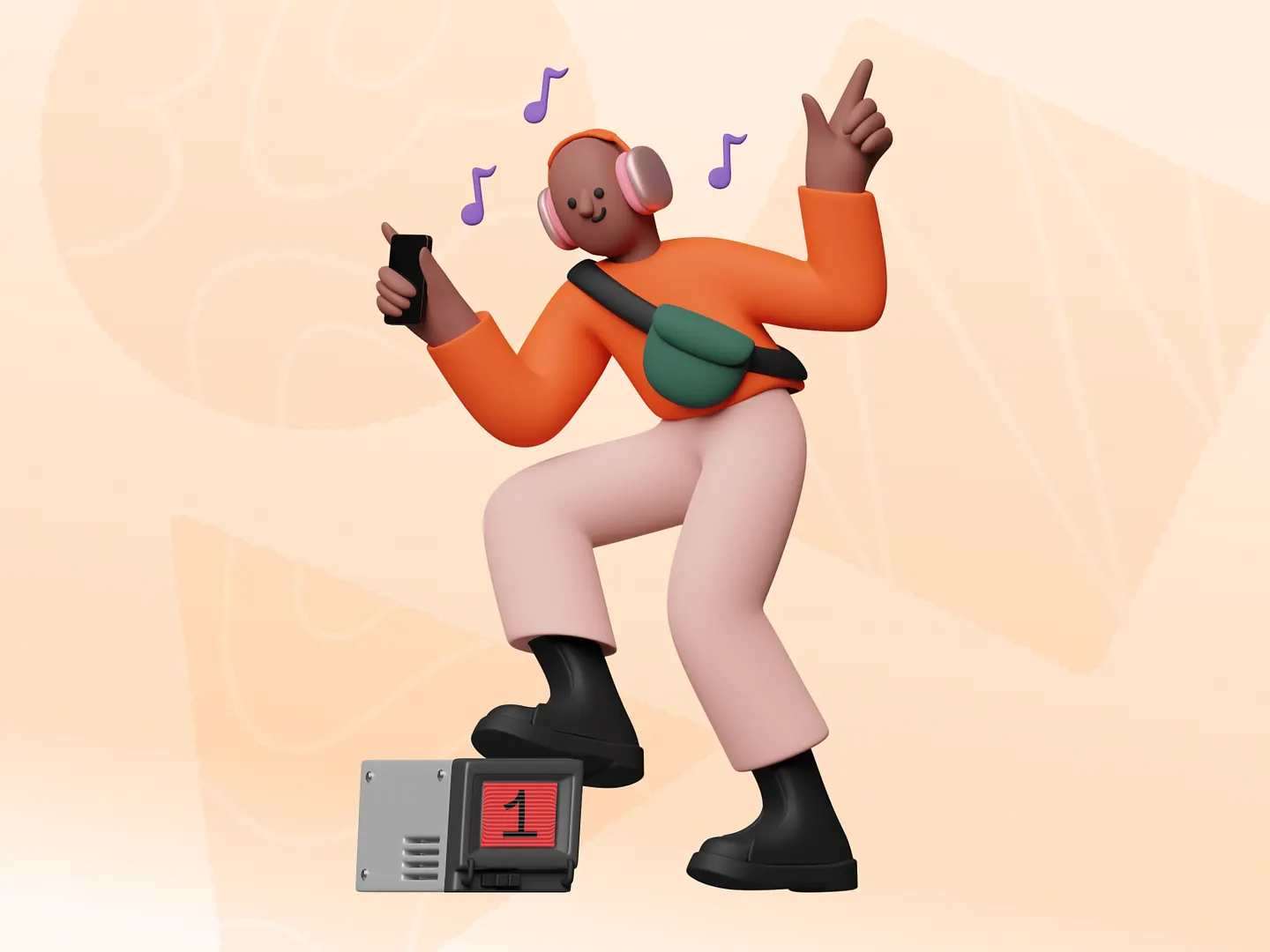 Vibrant 3D Character Celebrating Music for Hobby Websites