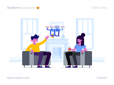 Stubborn Illustrations ai app application background coffee craftwork dron eps flat illustration illustrator landing site story svg vector walkthrough web web page website