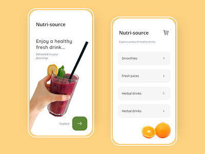 Order a healthy drink design drinks fresh fruits green healthy lifestyle juice bar juices ordering user interface design userinterface warm colors