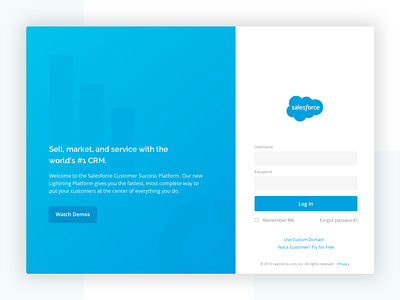 Salesforce analytics blue and white business app enterprise login page salesforce ui web design