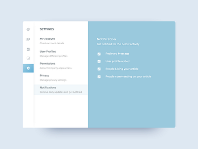 Settings Page blue and white clean daily 007 dailyui settings page simple visual concept web app design