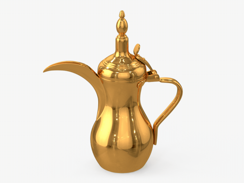 Golden Arabic Dallah Coffee Pot 3D Model 3d art 3d asset 3d model 3d prop 3dsmax arnold c4d cinema4d hdrlightstudio lighting mari material maya modeling render rendering sculpting texturing vray zbrush