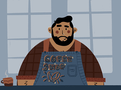 Coffee shop barista bar barista beard bearded character character design coffee coffee bean coffee cup coffee shop coffeeshop design drawing illustration procreate