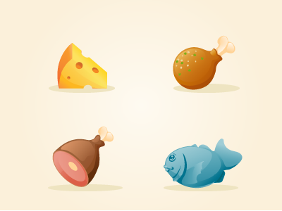Game icon cheese chiken fish food game icon meat vector