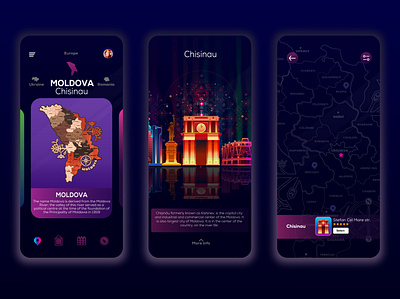 Moldova Travel App branding design graphic design illustration logo neon city night city uiux ux