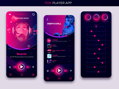 Pink Player app app design graphic design music music player skin pink color player ui ux vector