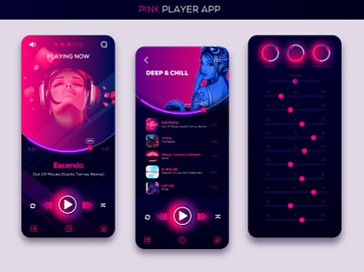 Pink Player app app design graphic design music music player skin pink color player ui ux vector
