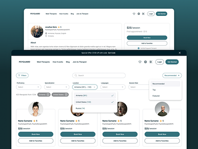 PsyGuard / Therapists Page graphic design ui ux