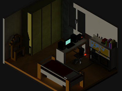 "V0X3L B3DR00M" bedroom dark night room voxel voxelart