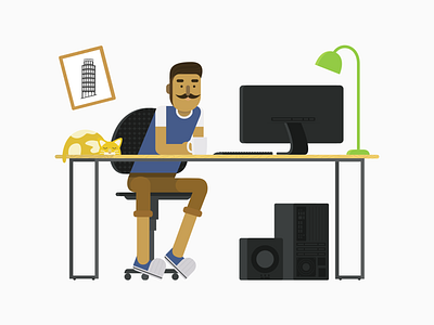 Practicing Flat Design - My Working Desk adobe illustrator design practice flat design flat character flat illustration flat image header design isometric design isometric illustration website header website illustration working space