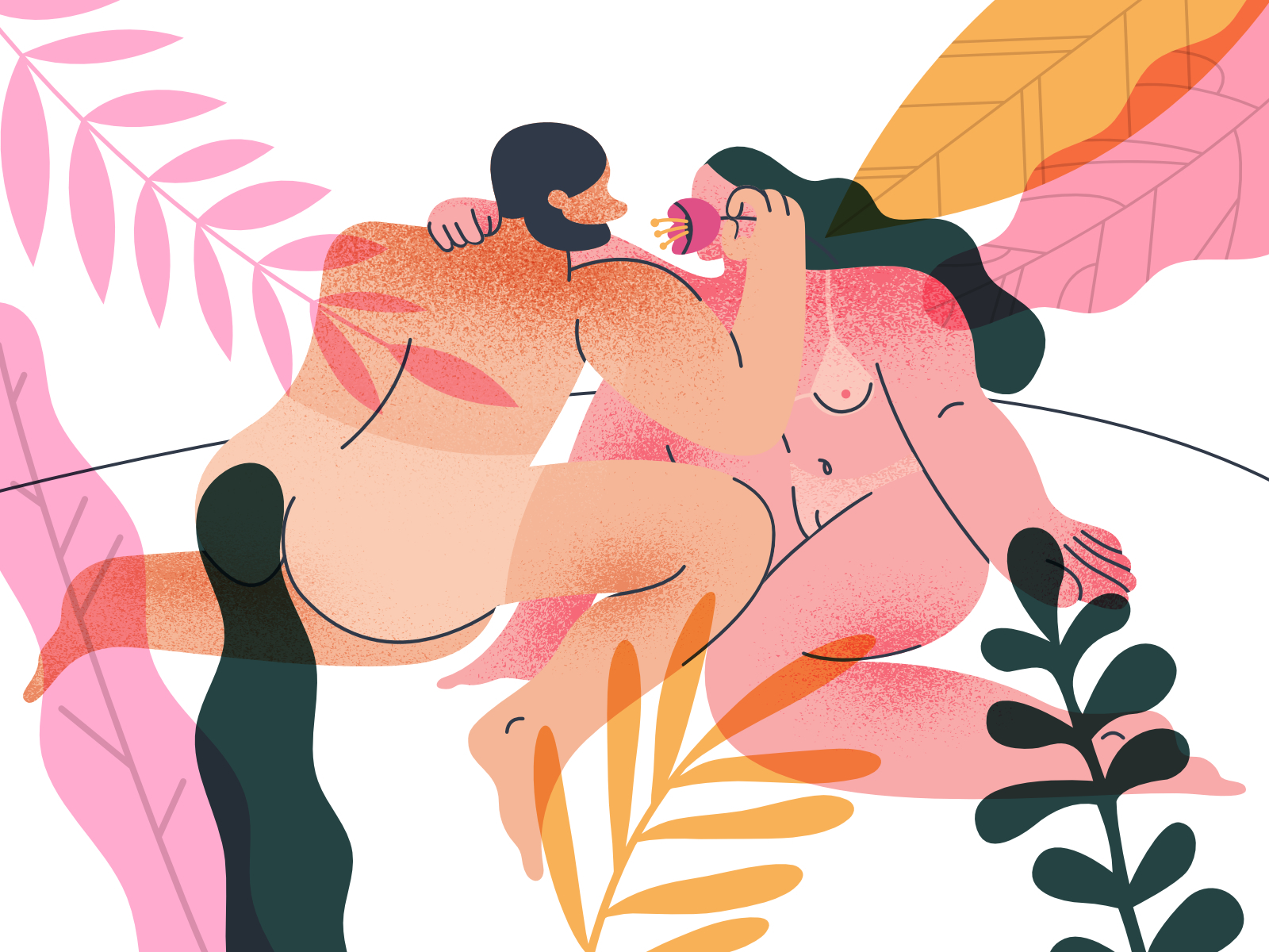 Naked Couple Illustration. Cute intimate moment. clean colorful couple cute grain graphic design hugs illustration kiss love naked outside romantic sex vector