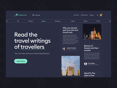 Traveljournals Web Ui branding clean design design editorial home page homepage journal landing page product page ui user experience ux uxui visual design web website design